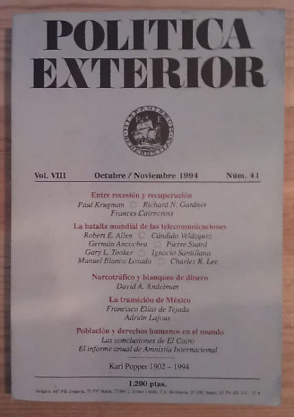 Política Exterior. Vol. VIII, Núm. 41
