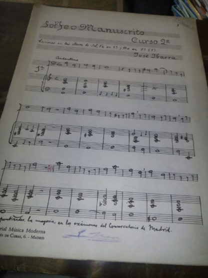 Solfeo Manuscrito Curso 2º Lecciones en las claves de Sol, Fa en 4ª y Do en 1ª (1)